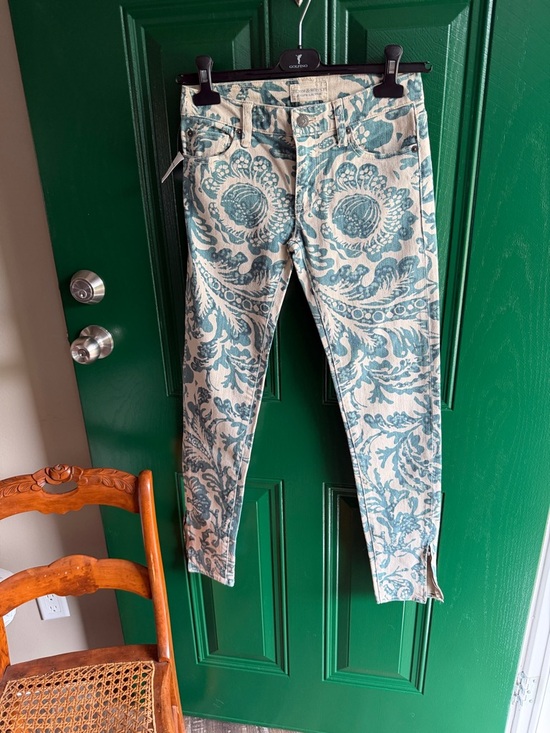 Denim & Supply Ralph Lauren Denim - Denim & Supply Ralph Lauren Cream and Teal Floral Print Ankle Jeans